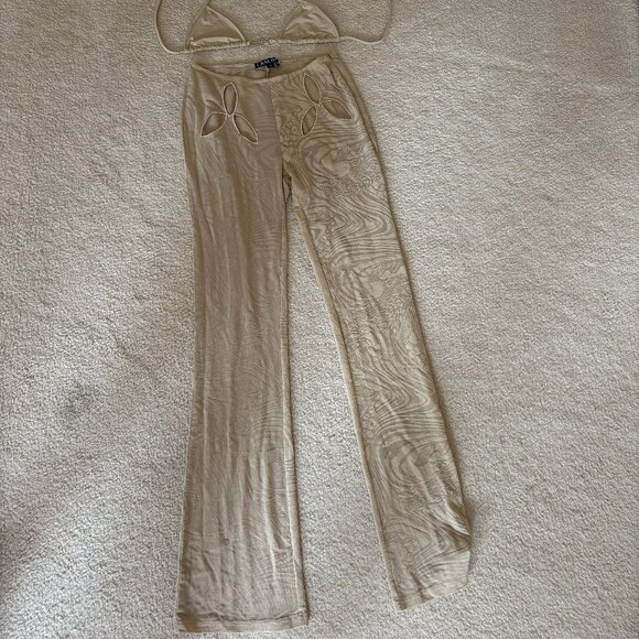 I.AM.GIA Beige Boot Cut Flare Pants with Matching Bikini Top - Picture 1 of 2